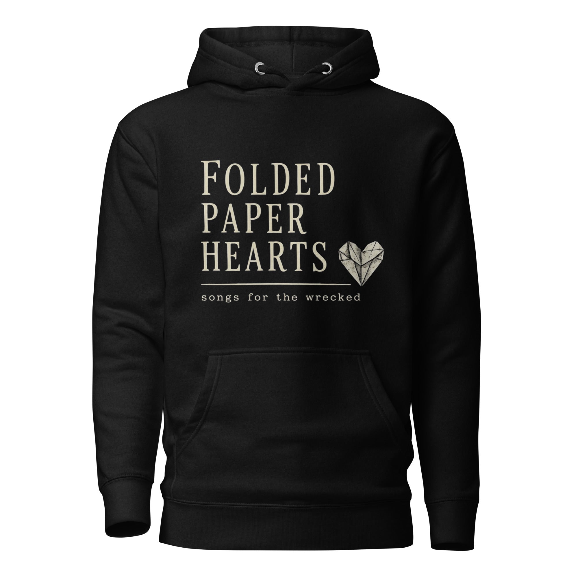Black Songs for the Wrecked hoodie by Folded Paper Hearts—front view